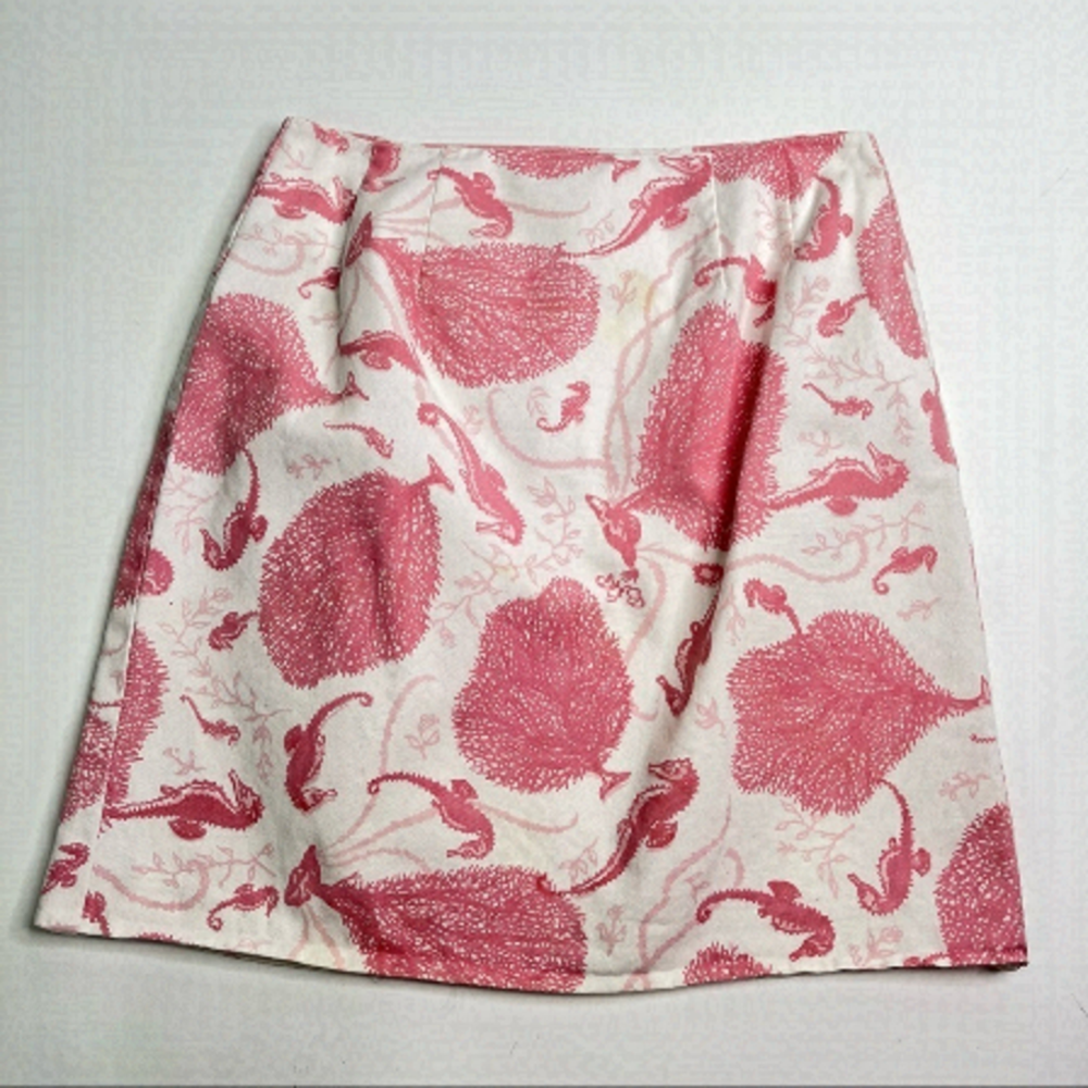 BAHAMA Hand Prints Pink & Cream Seahorse Coral Reef Beachy Vacation Short Skirt
